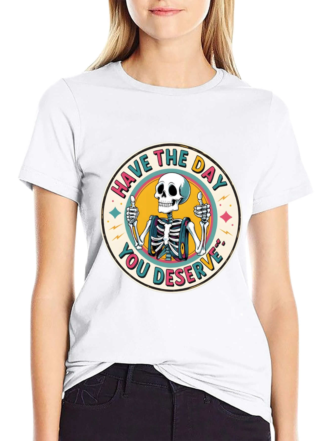 Camiseta Negra con Diseño de Esqueleto Optimista