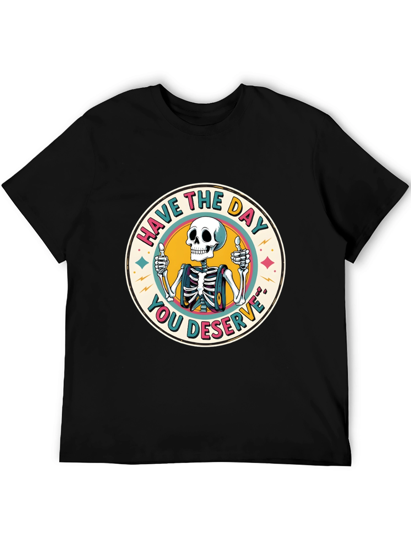 Camiseta Negra con Diseño de Esqueleto Optimista