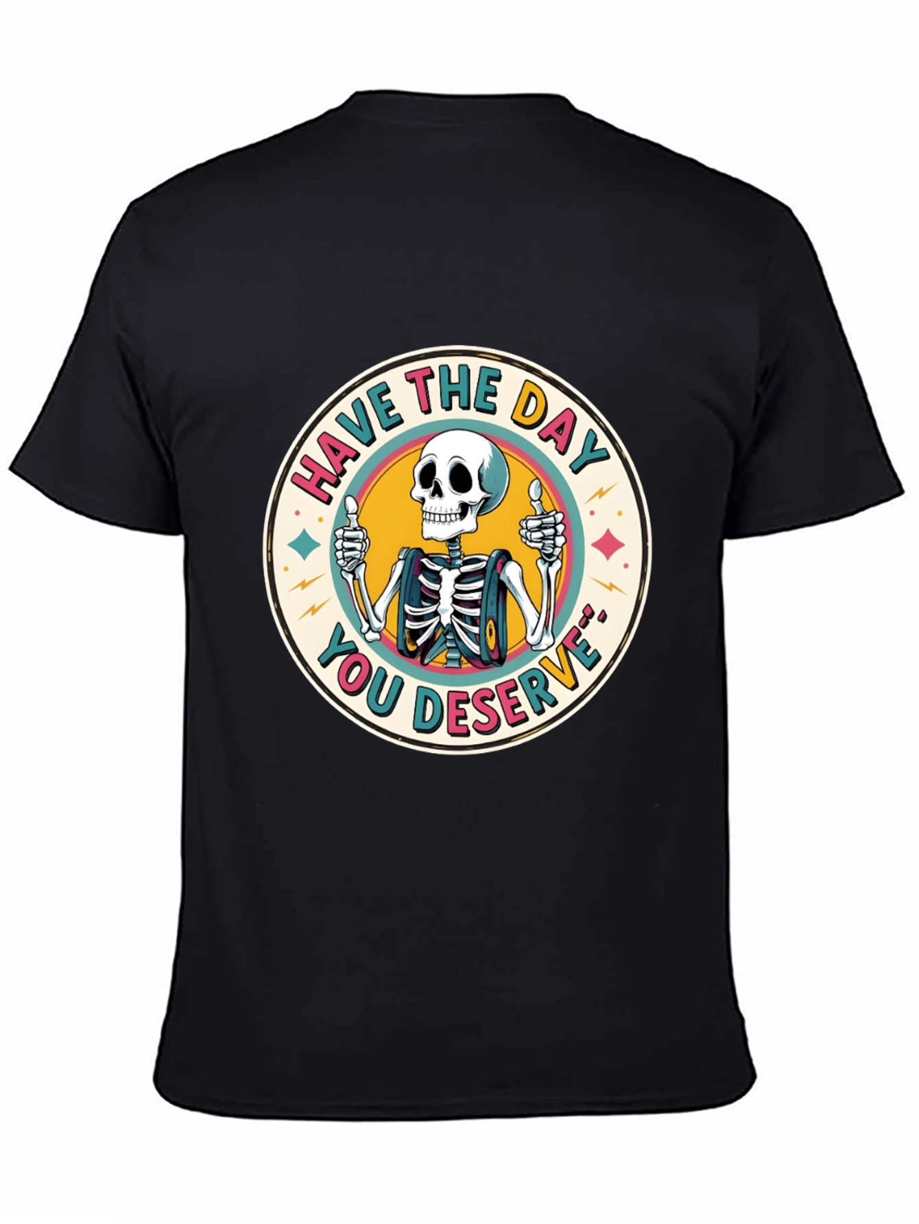 Camiseta Negra con Diseño de Esqueleto Optimista