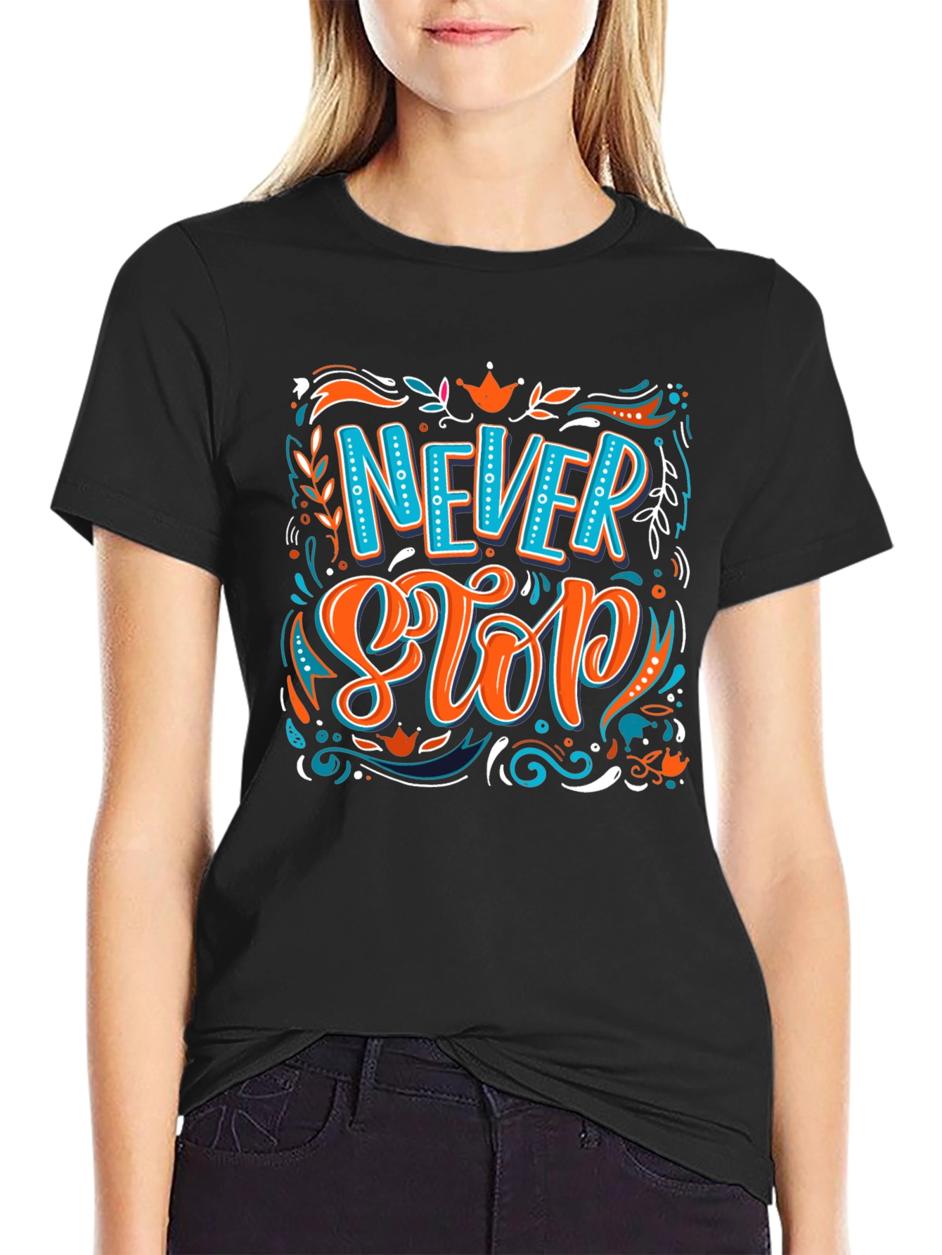 Camiseta Negra con Diseño Never Stop
