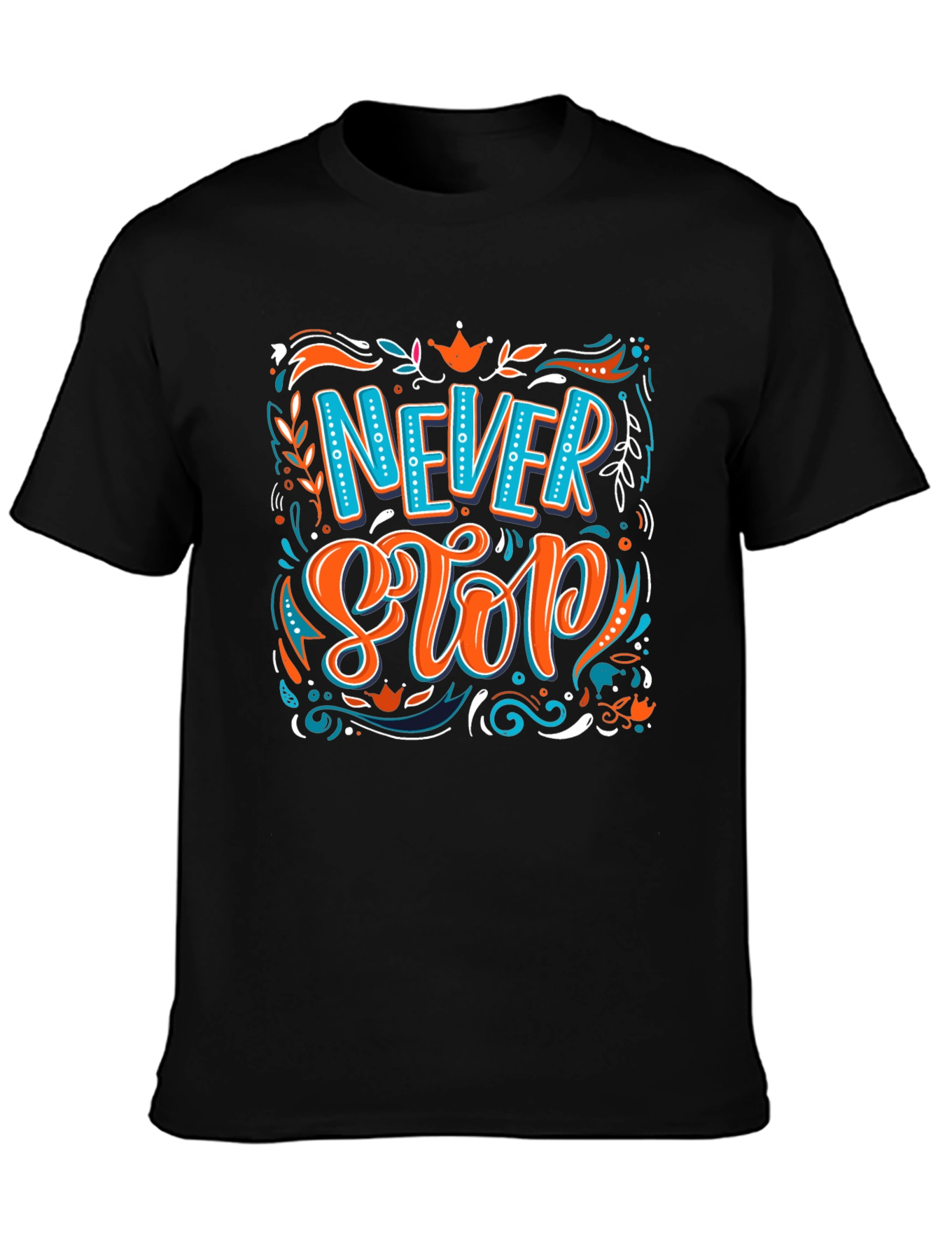 Camiseta Negra con Diseño Never Stop