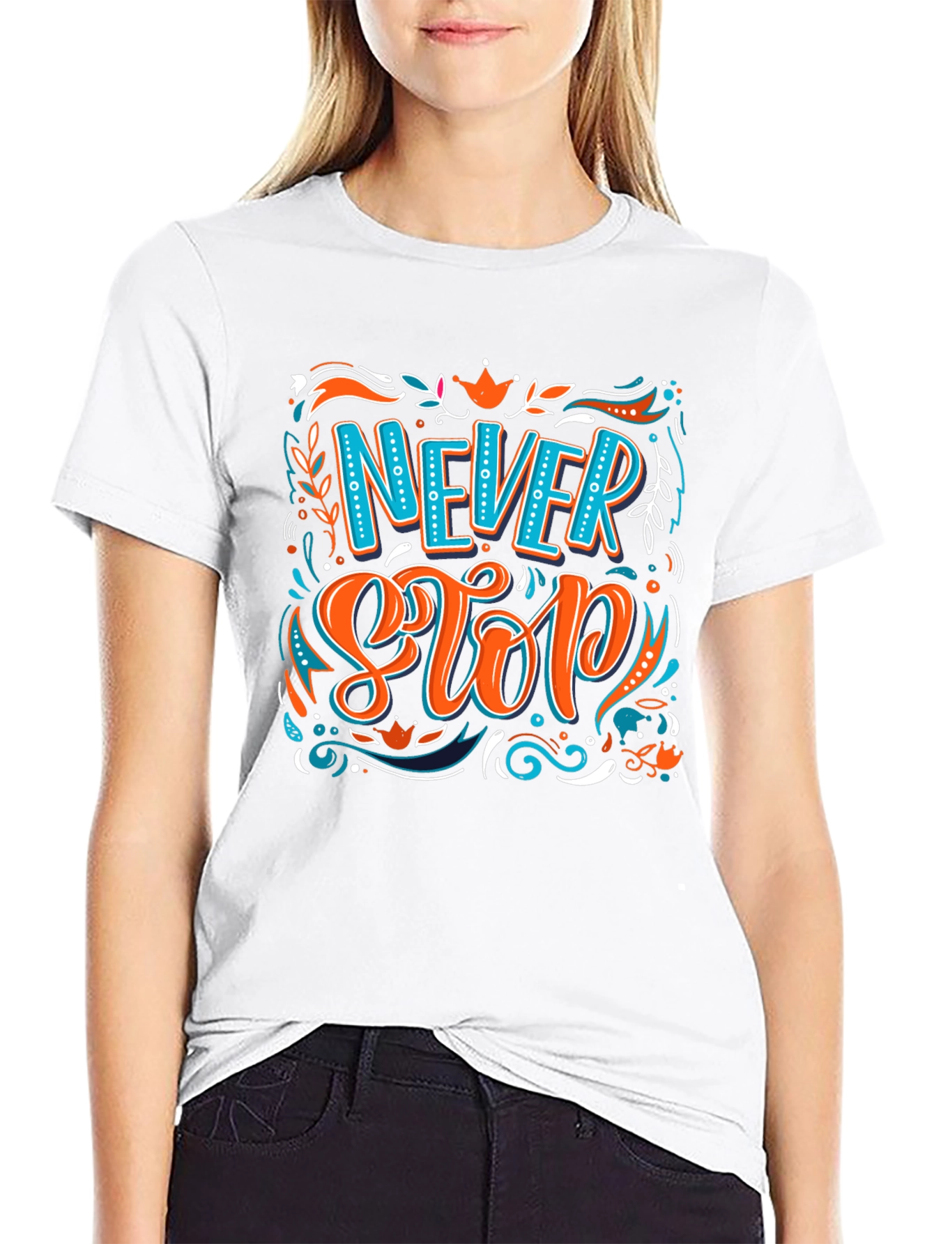 Camiseta Negra con Diseño Never Stop