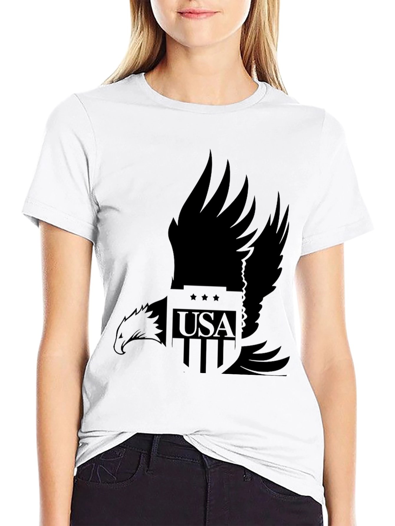 Camiseta Negra Hombre Diseño Águila USA