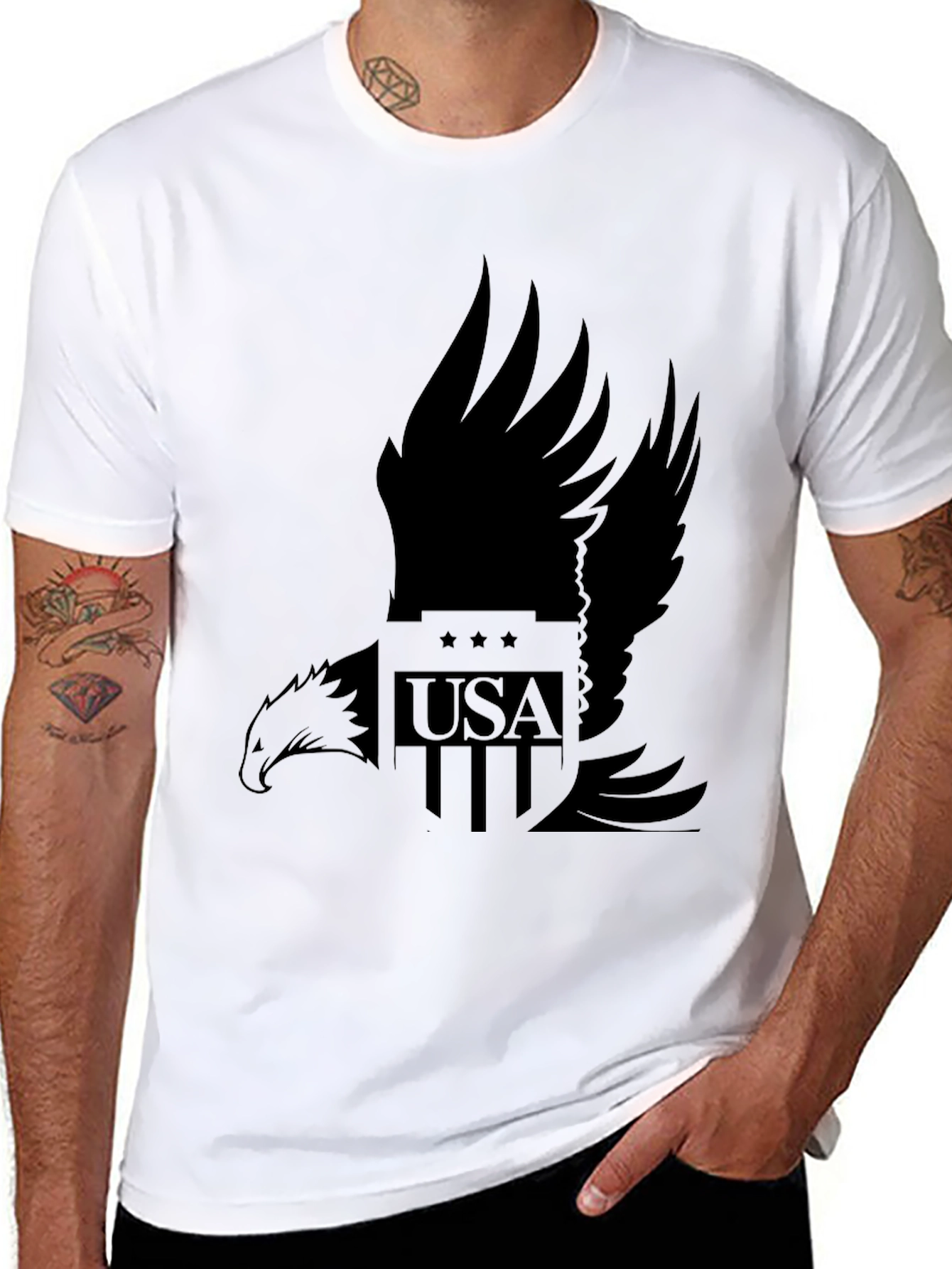 Camiseta Negra Hombre Diseño Águila USA