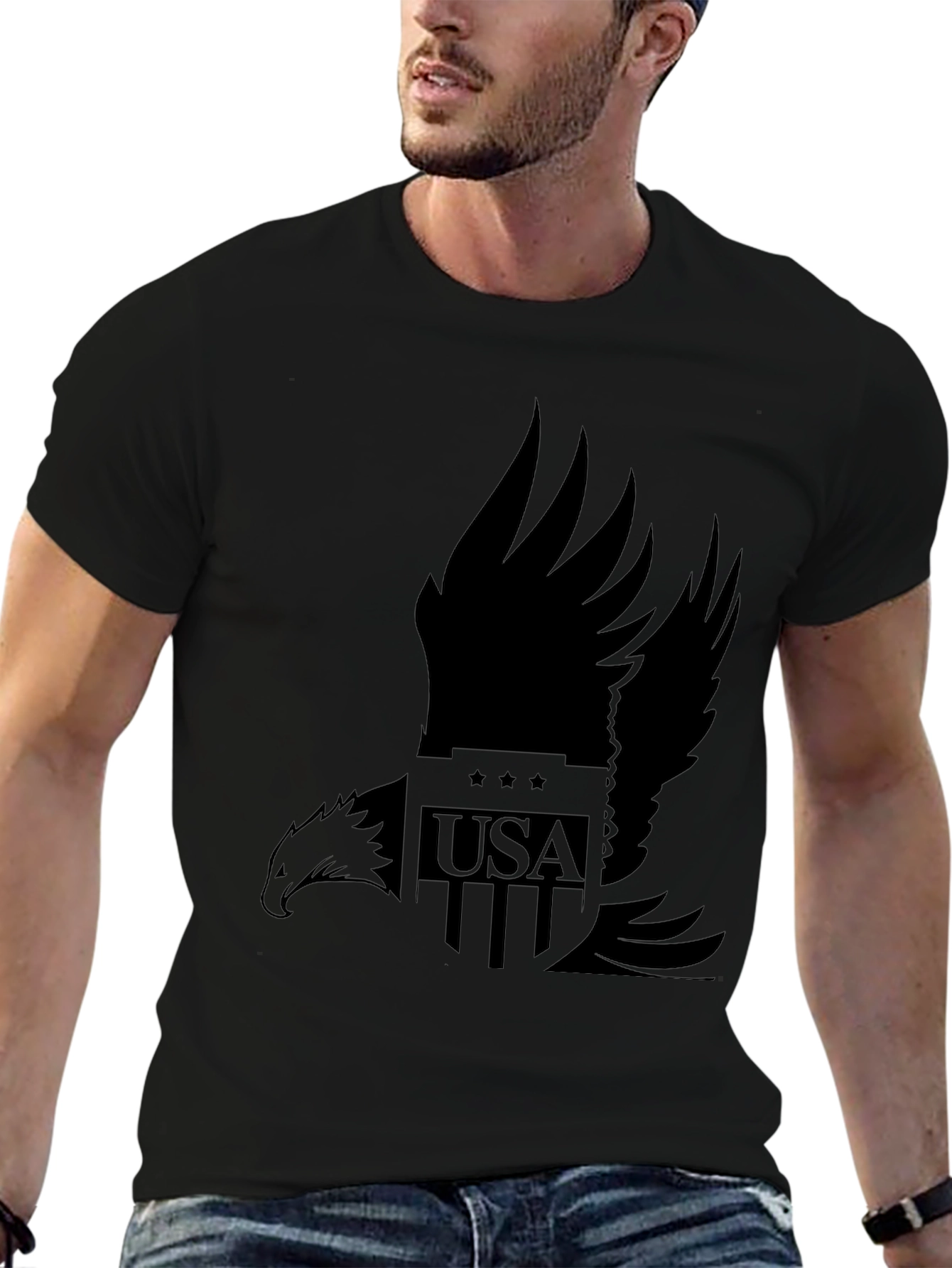 Camiseta Negra Hombre Diseño Águila USA