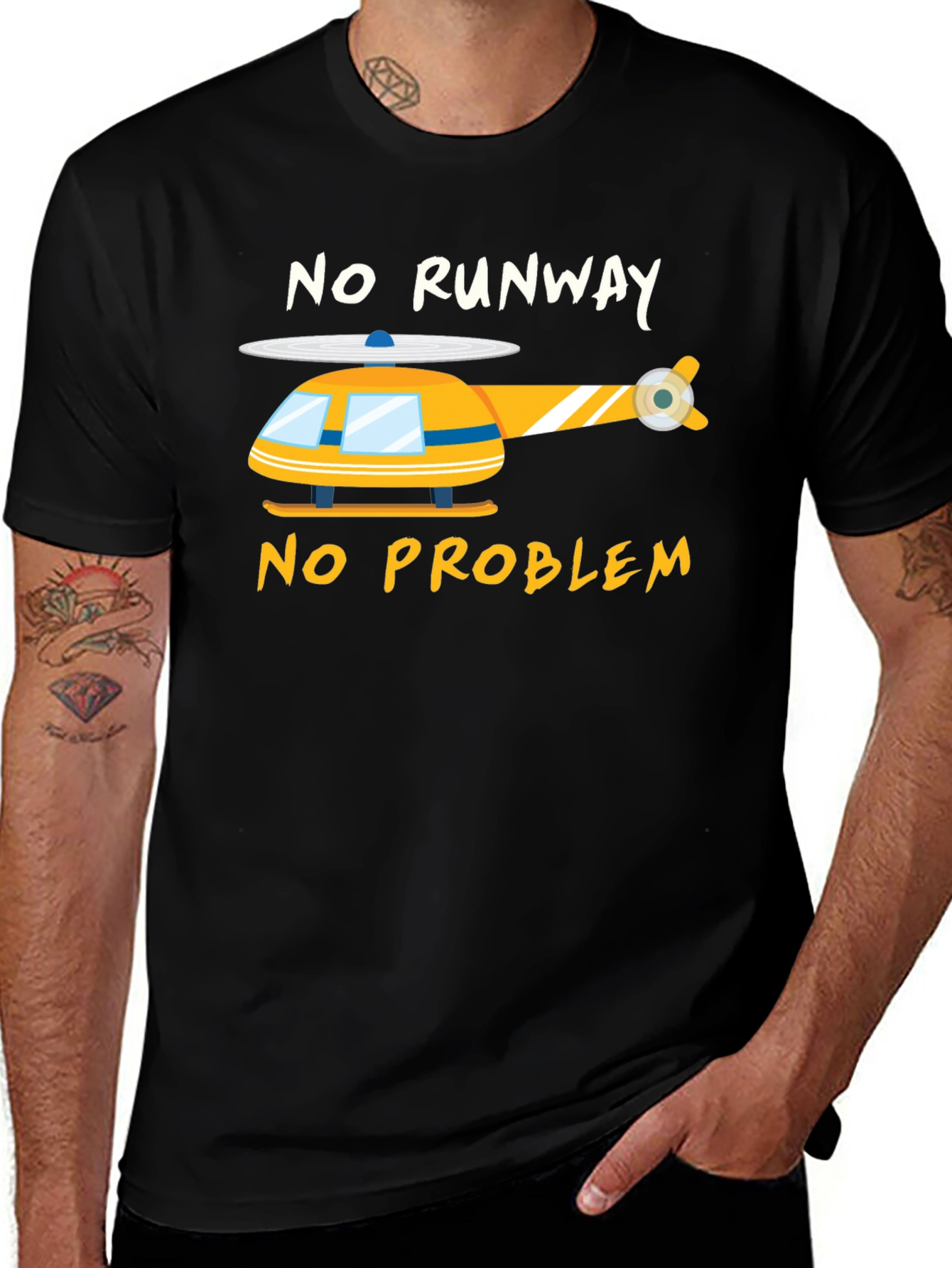 Camiseta Negra Helicóptero - Sin Pista No Hay Problema