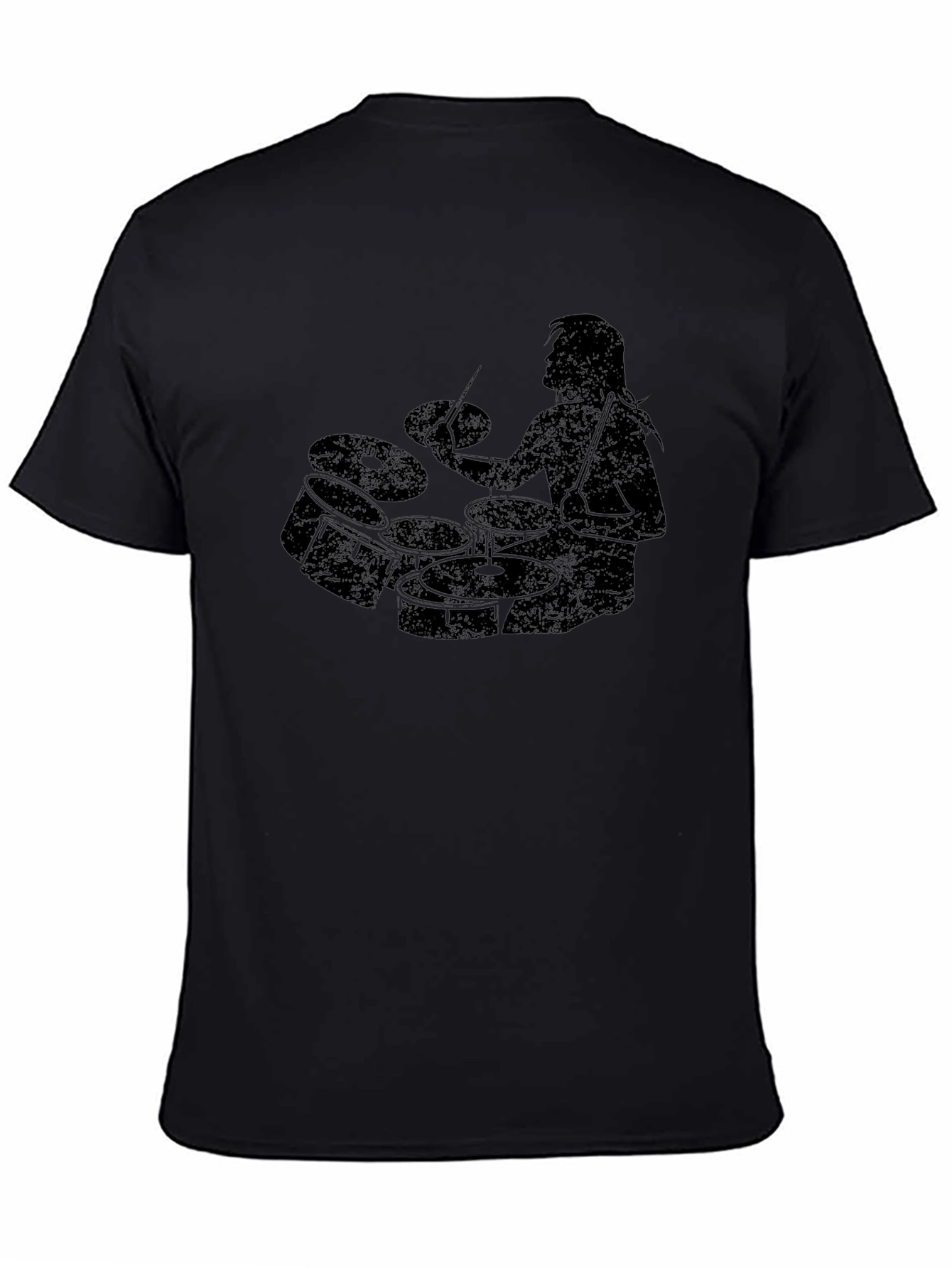 Camiseta Negra Hombre - Diseño Baterista Rock