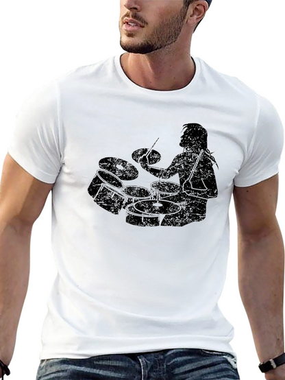 Camiseta Negra Hombre - Diseño Baterista Rock