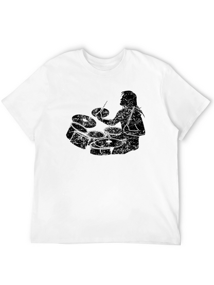 Camiseta Negra Hombre - Diseño Baterista Rock