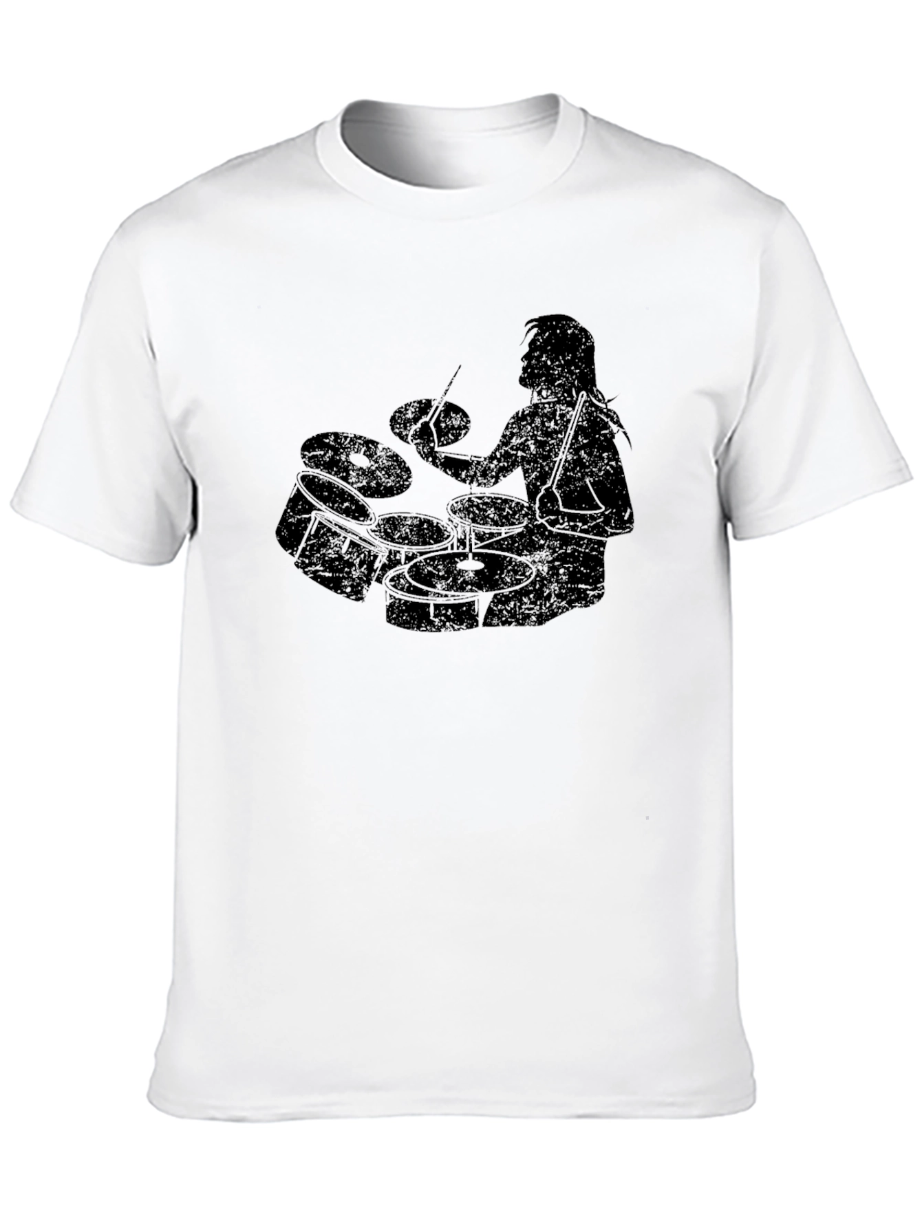 Camiseta Negra Hombre - Diseño Baterista Rock