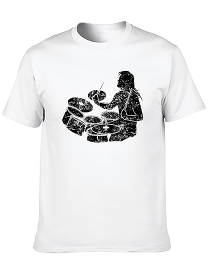 Camiseta Negra Hombre - Diseño Baterista Rock
