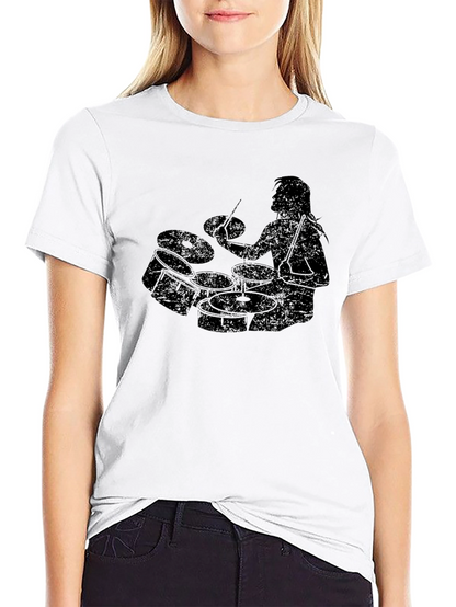 Camiseta Negra Hombre - Diseño Baterista Rock