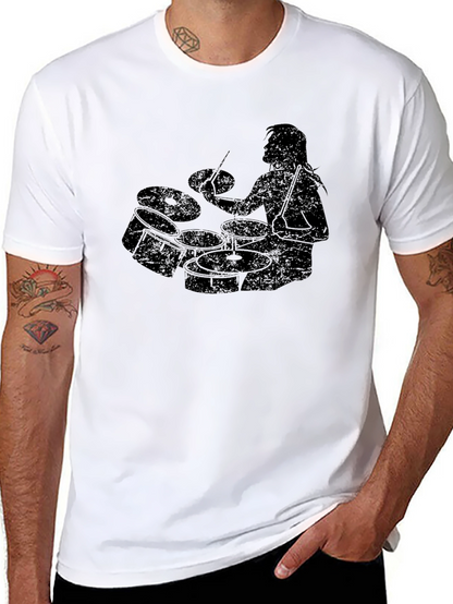 Camiseta Negra Hombre - Diseño Baterista Rock