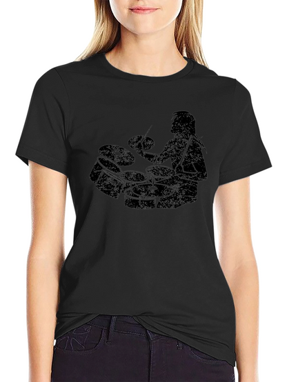 Camiseta Negra Hombre - Diseño Baterista Rock