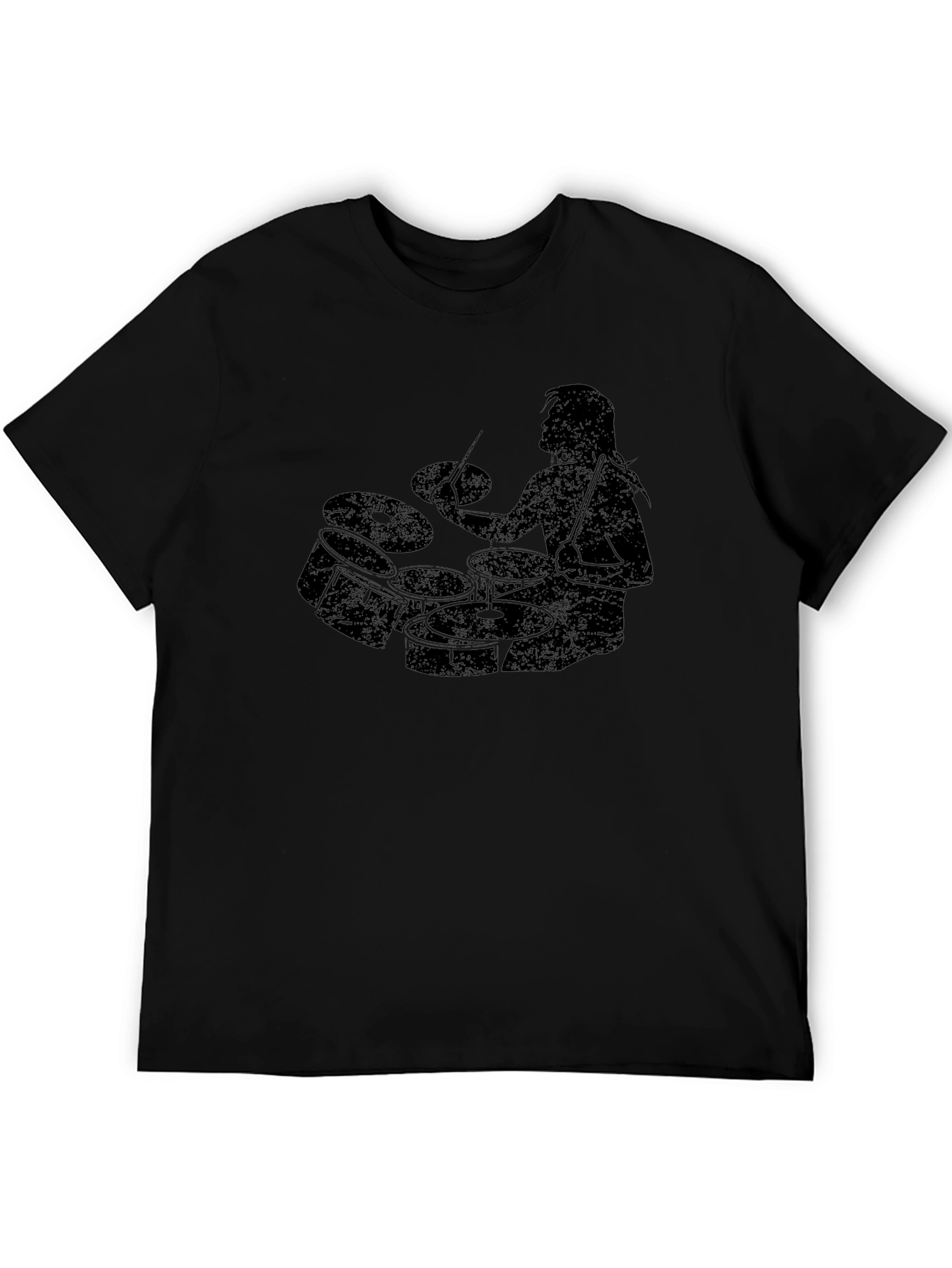 Camiseta Negra Hombre - Diseño Baterista Rock
