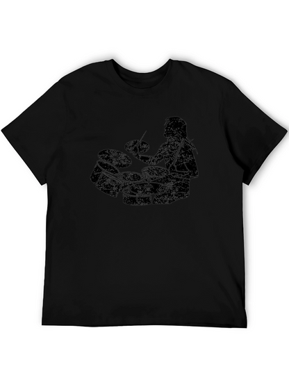 Camiseta Negra Hombre - Diseño Baterista Rock