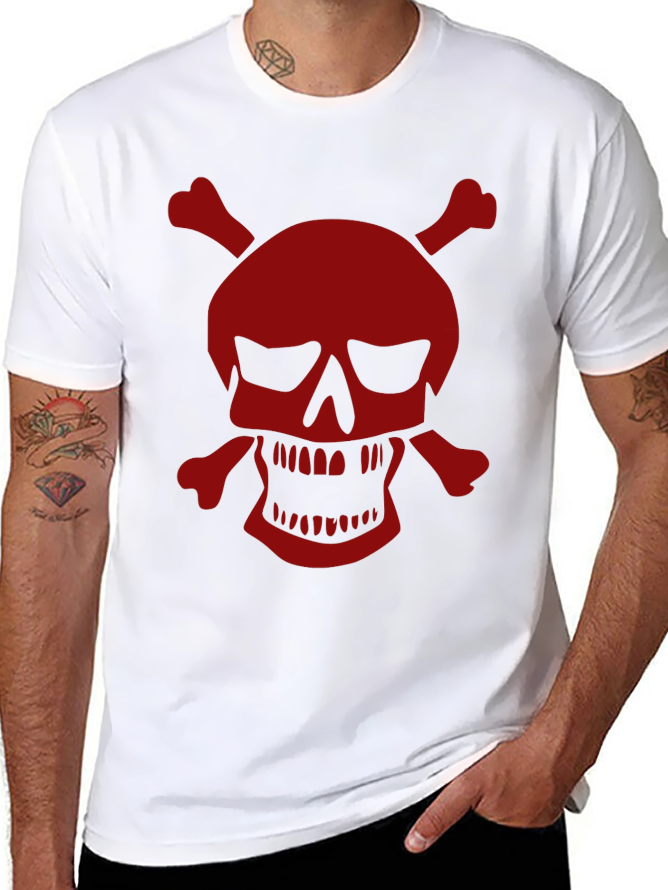 Camiseta Negra con Calavera Pirata Roja