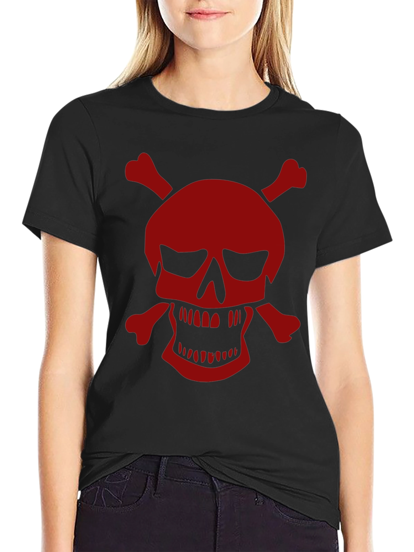 Camiseta Negra con Calavera Pirata Roja