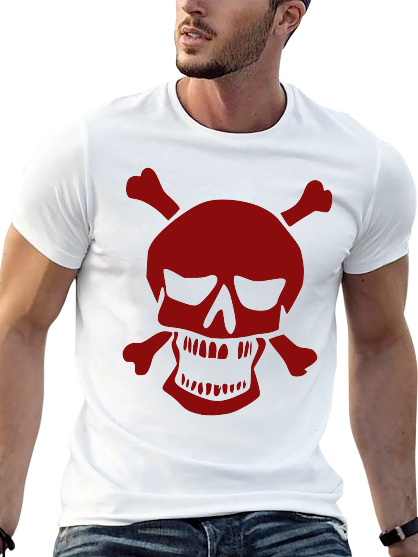 Camiseta Negra con Calavera Pirata Roja