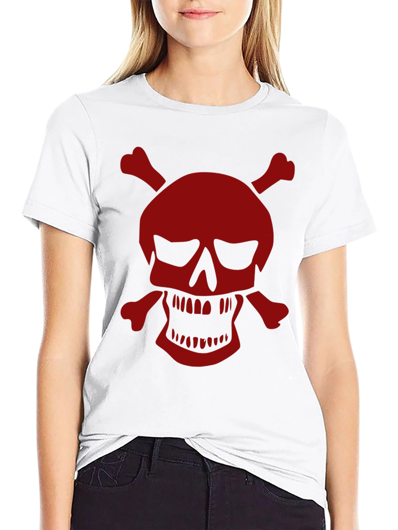 Camiseta Negra con Calavera Pirata Roja
