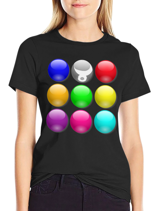 Camiseta Negra con Diseño de Bolas de Colores