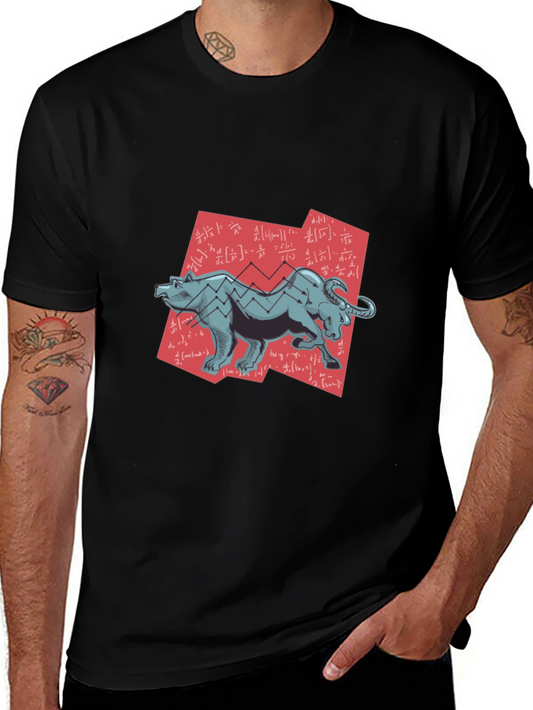 Camiseta Negra con Diseño de Toro y Oso Bursátil