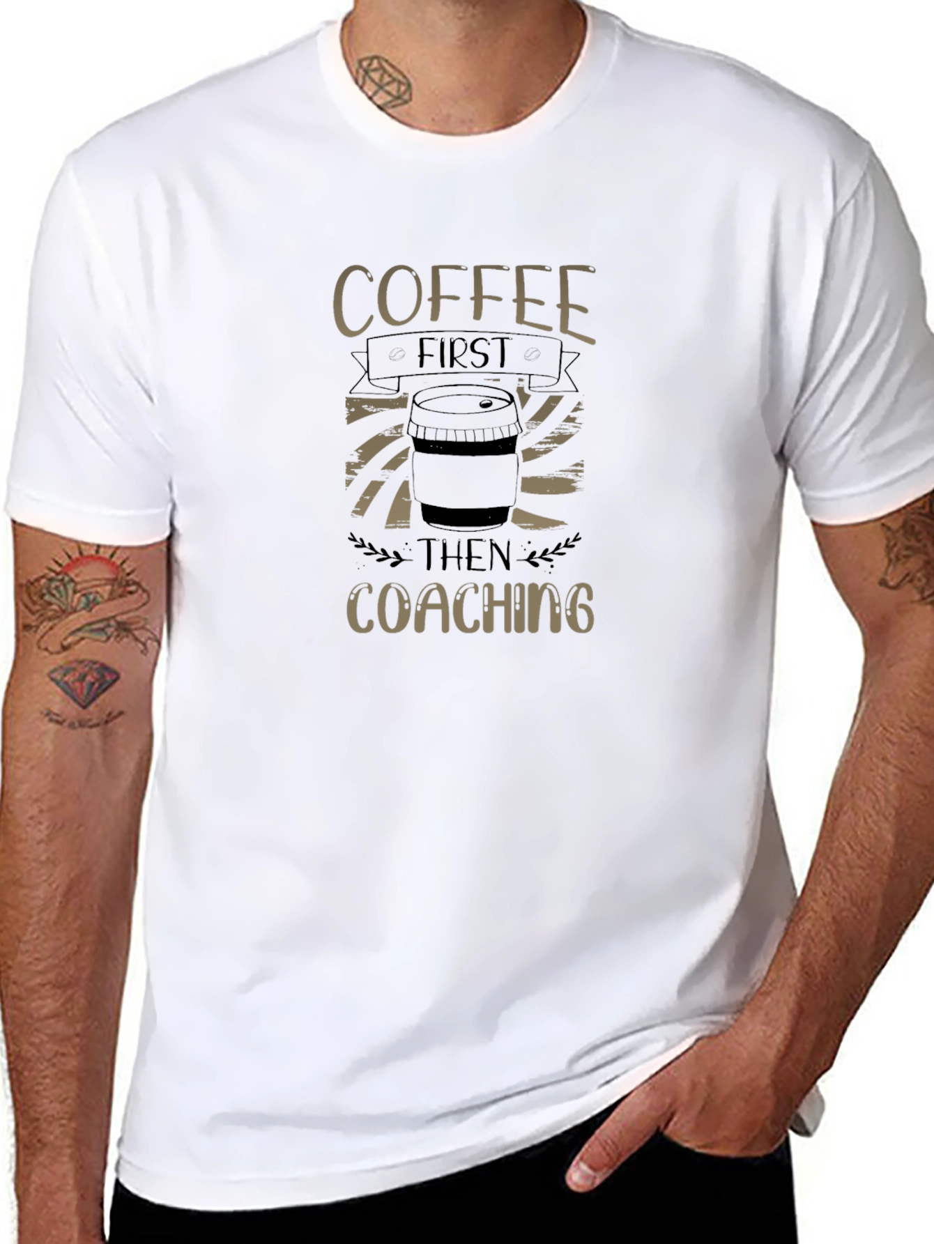 Camiseta Negra: Coffee First Then Coaching