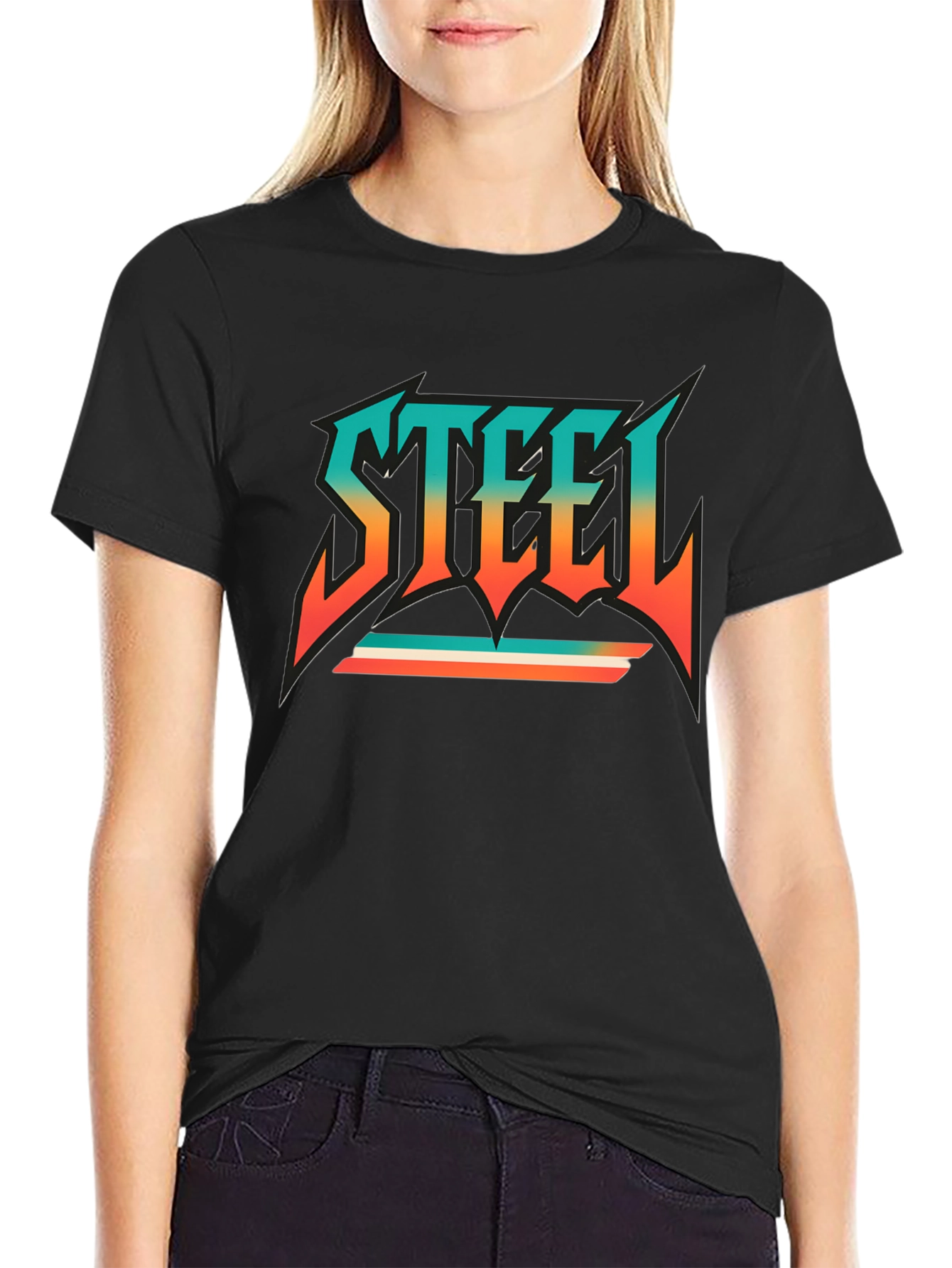 Camiseta Negra con Diseño STEEL Retro