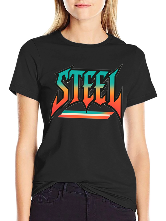 Camiseta Negra con Diseño STEEL Retro