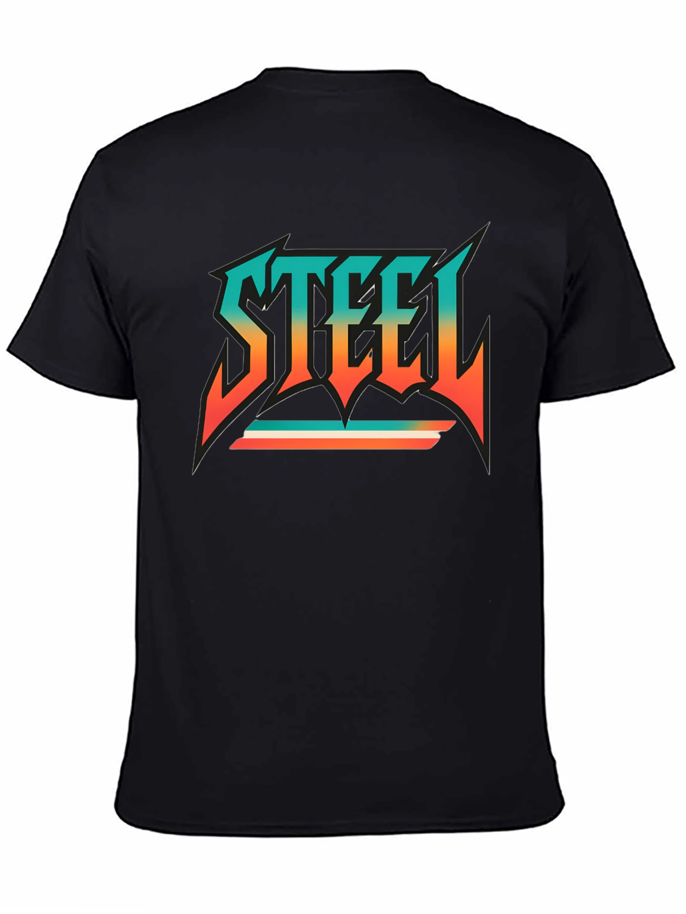 Camiseta Negra con Diseño STEEL Retro