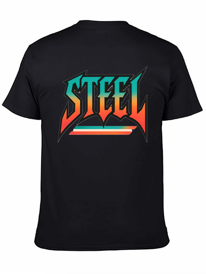 Camiseta Negra con Diseño STEEL Retro