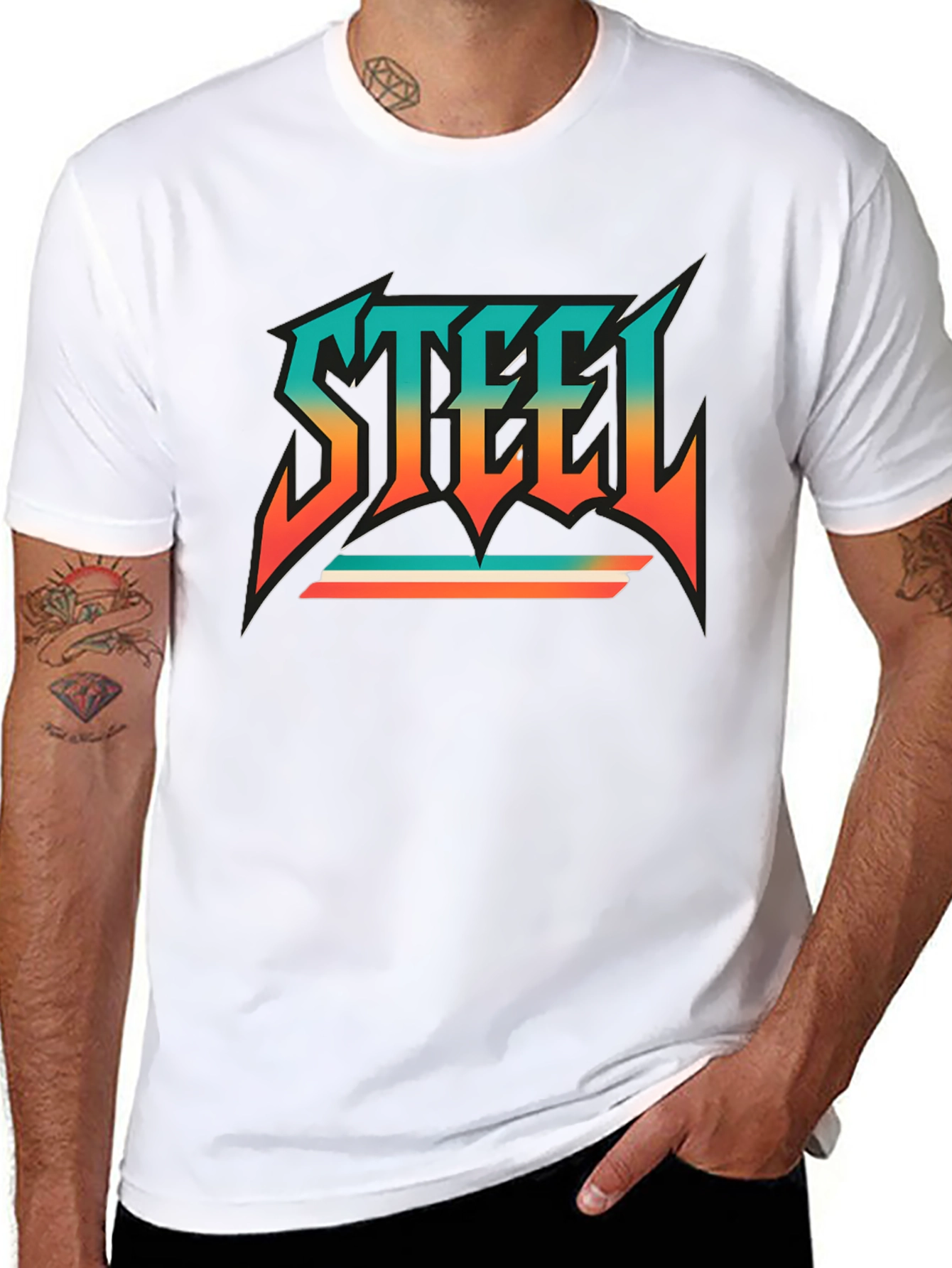 Camiseta Negra con Diseño STEEL Retro