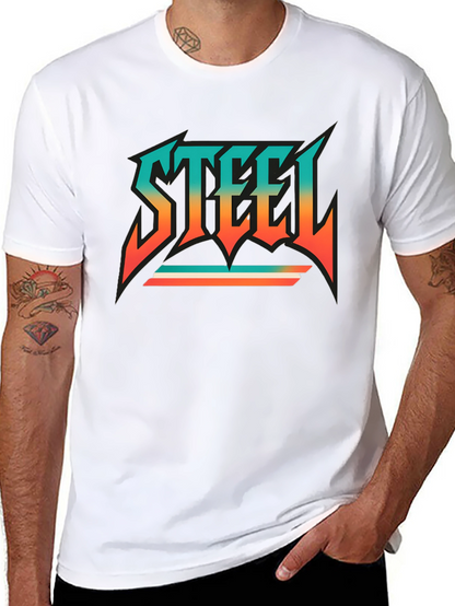 Camiseta Negra con Diseño STEEL Retro