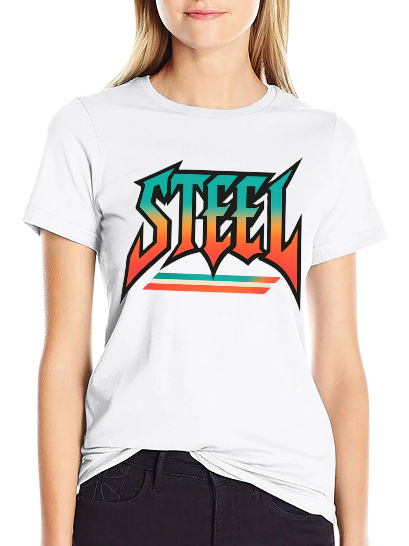 Camiseta Negra con Diseño STEEL Retro