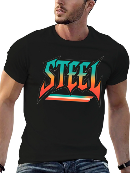 Camiseta Negra con Diseño STEEL Retro