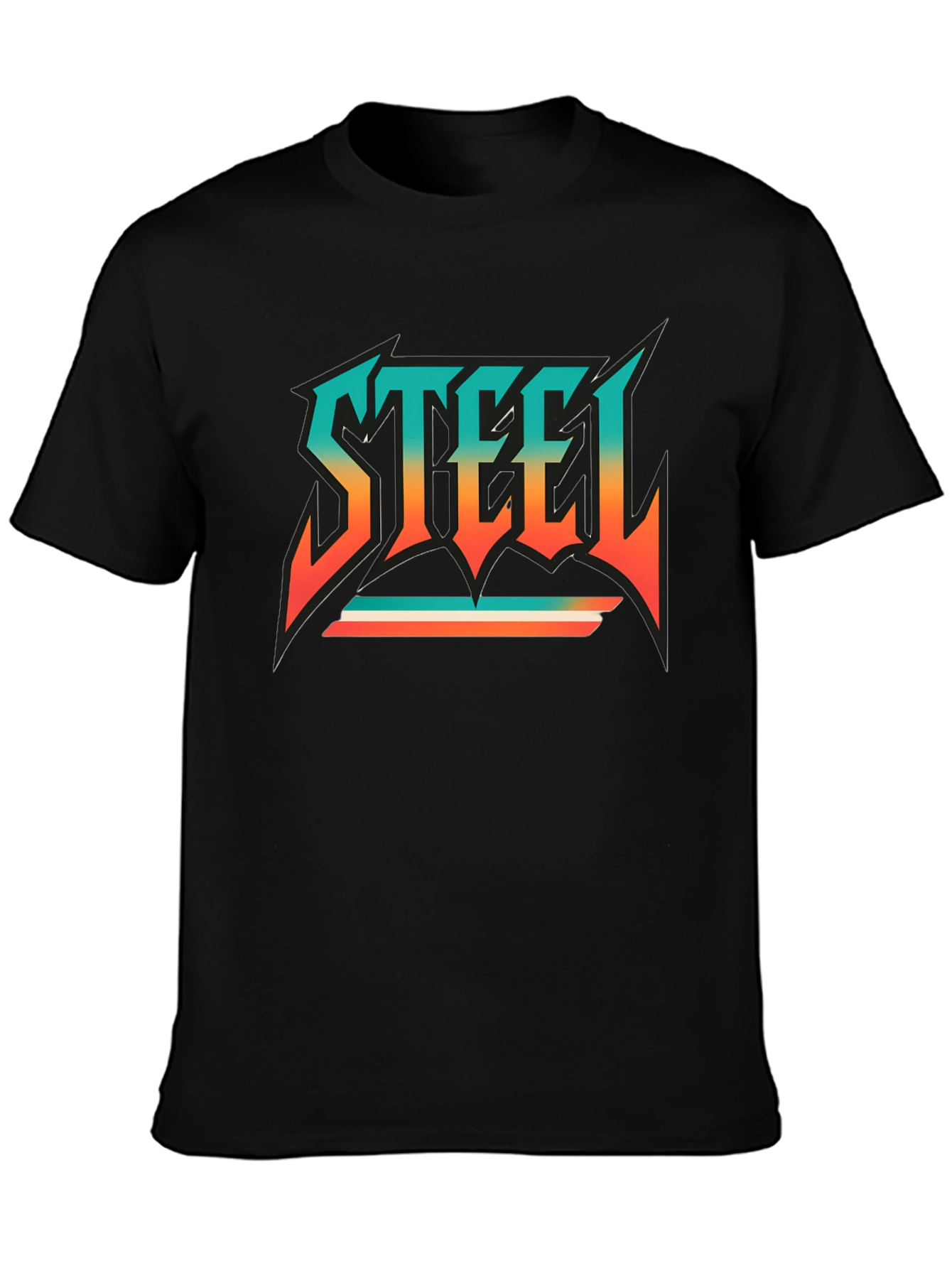 Camiseta Negra con Diseño STEEL Retro
