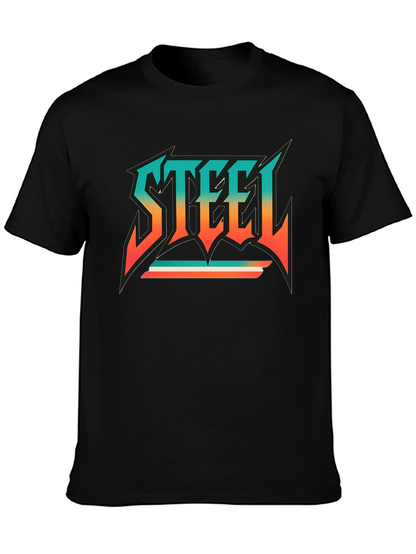Camiseta Negra con Diseño STEEL Retro