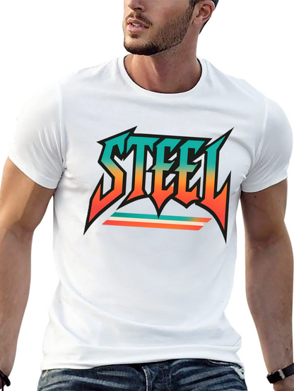 Camiseta Negra con Diseño STEEL Retro