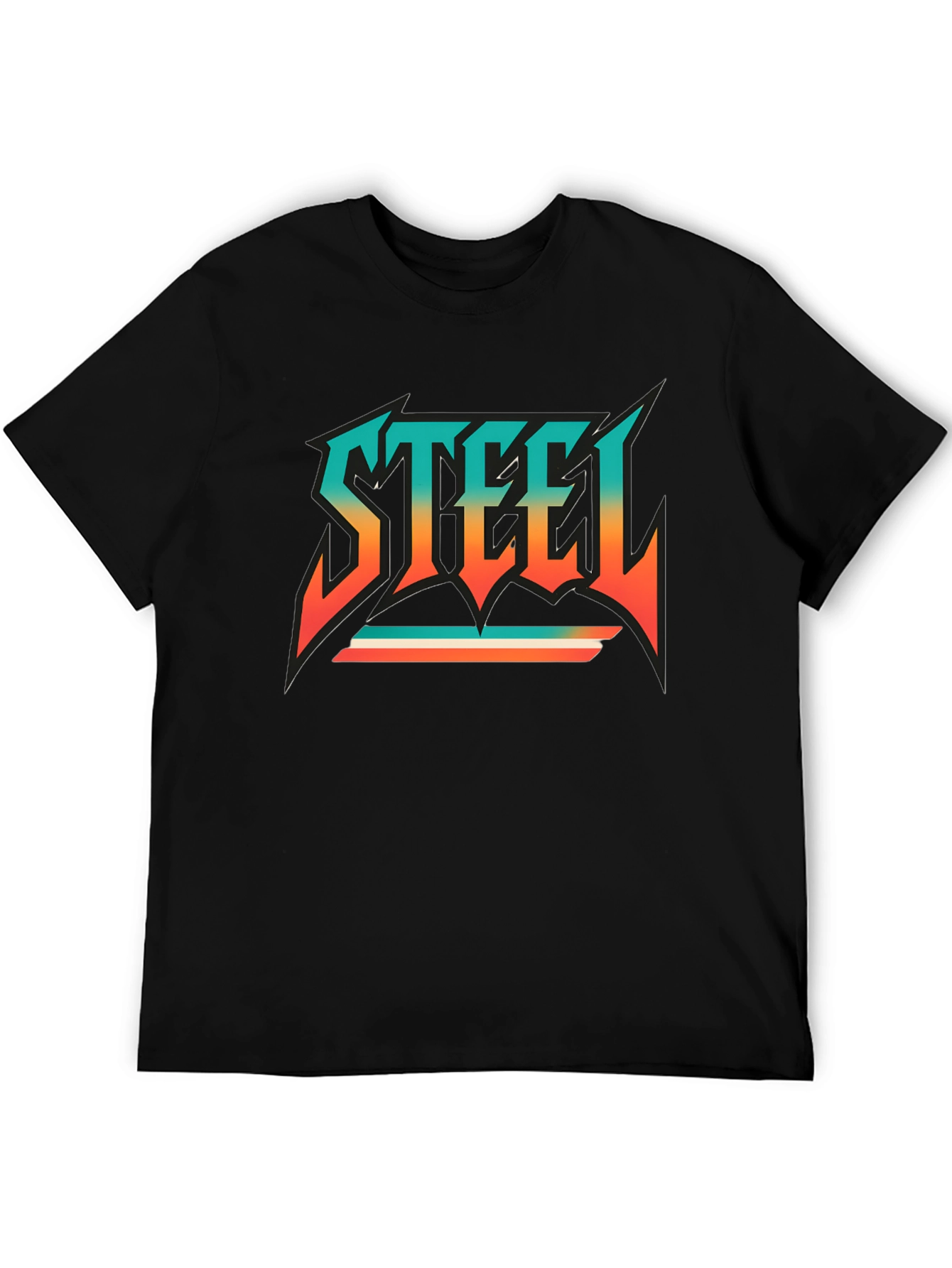 Camiseta Negra con Diseño STEEL Retro