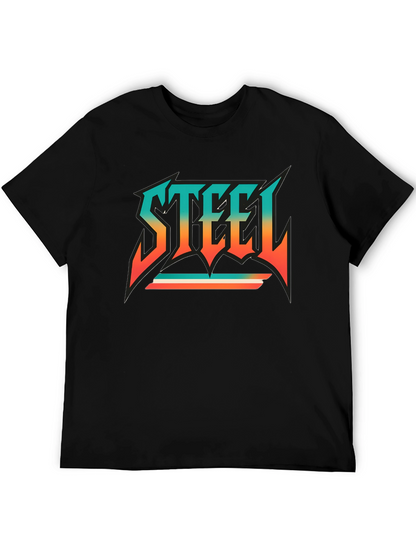 Camiseta Negra con Diseño STEEL Retro