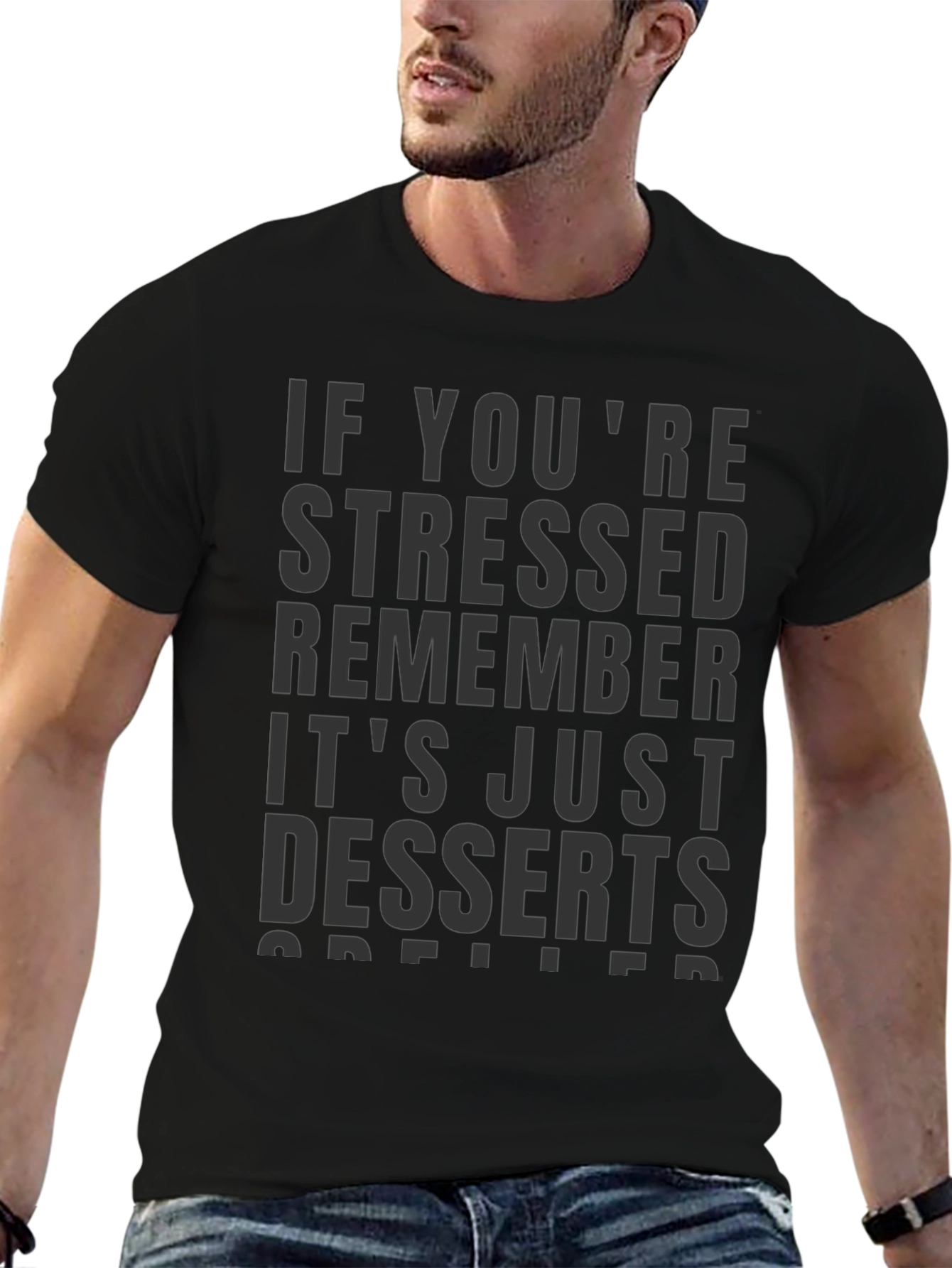 Camiseta Negra con Estampado Desserts