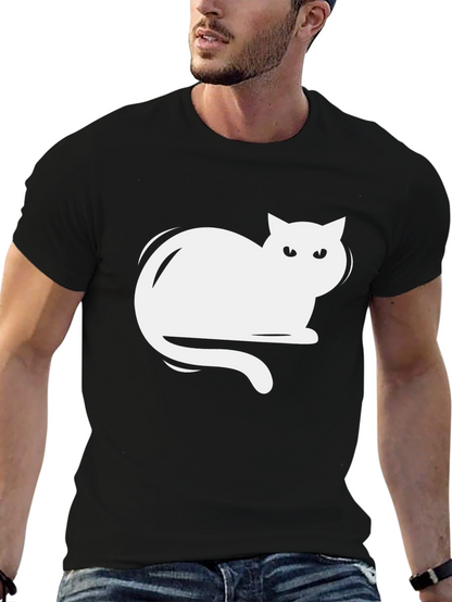 Camiseta Negra con Diseño de Gato Blanco