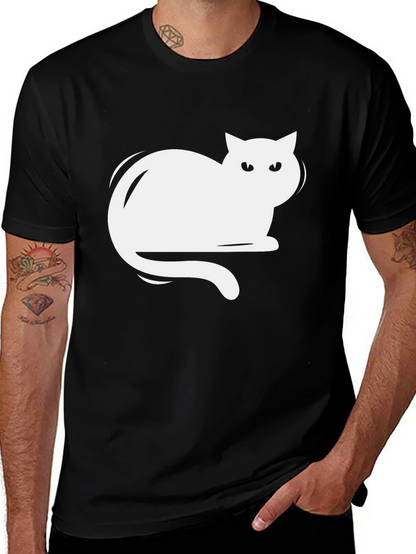 Camiseta Negra con Diseño de Gato Blanco