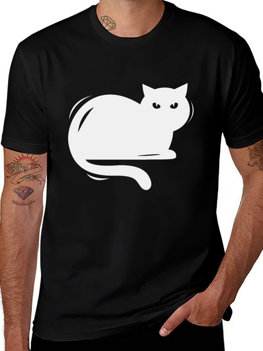 Camiseta Negra con Diseño de Gato Blanco