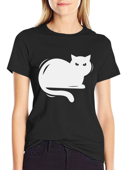 Camiseta Negra con Diseño de Gato Blanco
