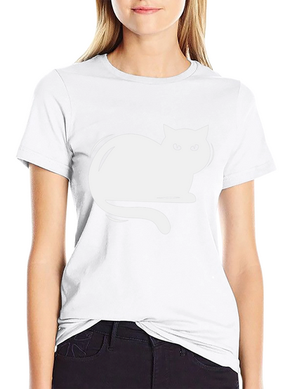 Camiseta Negra con Diseño de Gato Blanco
