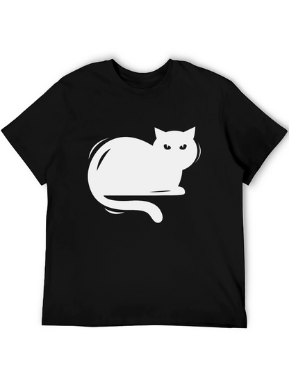 Camiseta Negra con Diseño de Gato Blanco