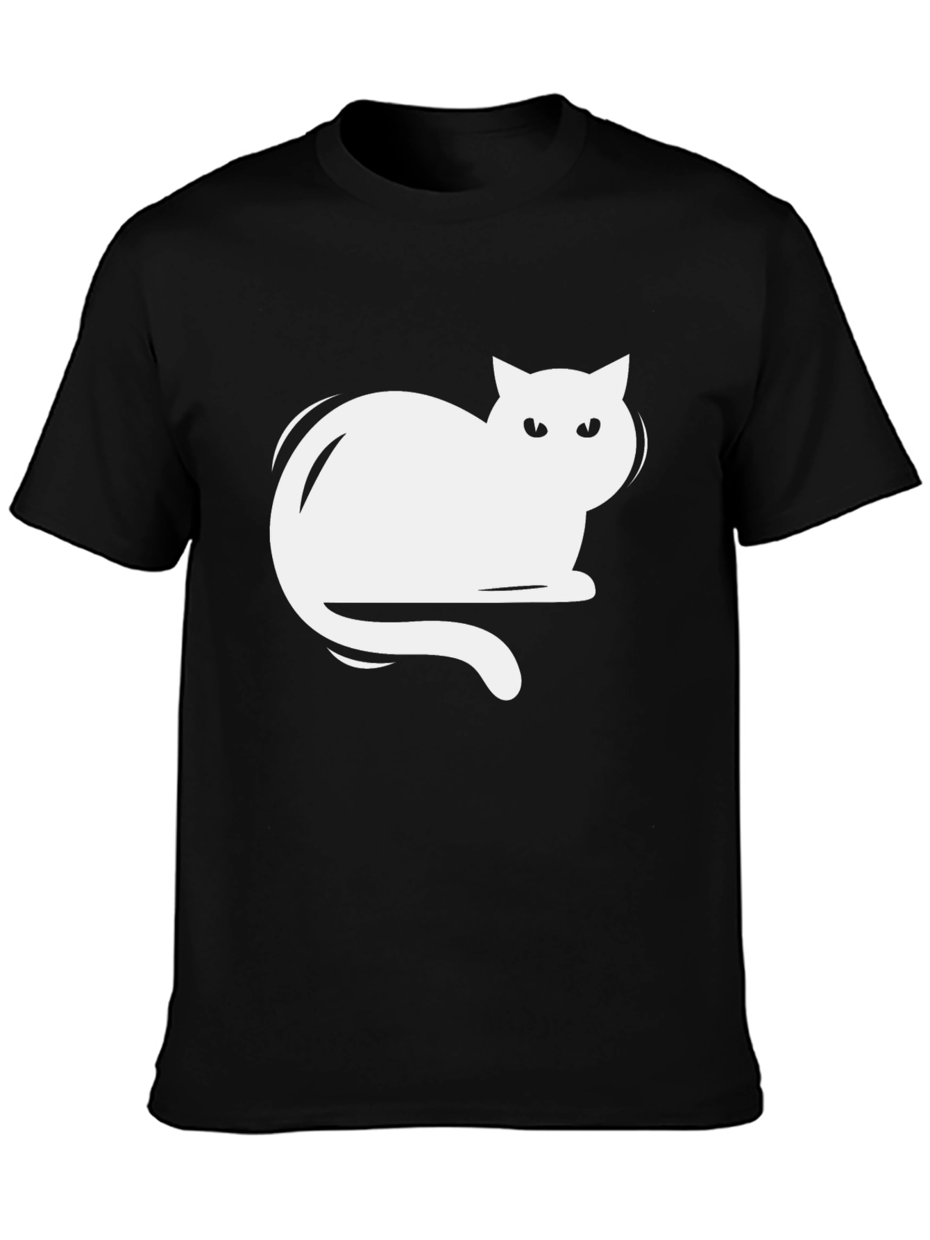 Camiseta Negra con Diseño de Gato Blanco