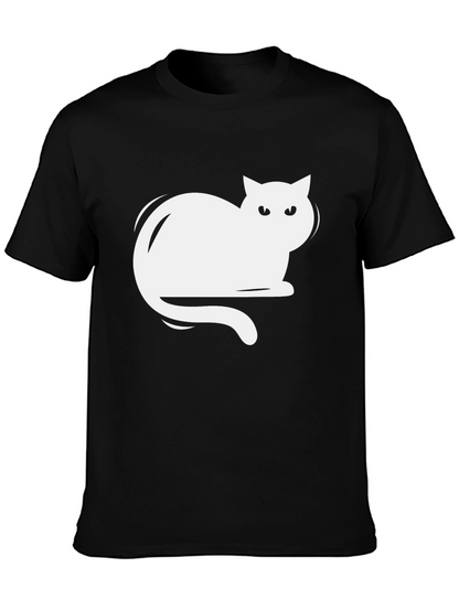 Camiseta Negra con Diseño de Gato Blanco