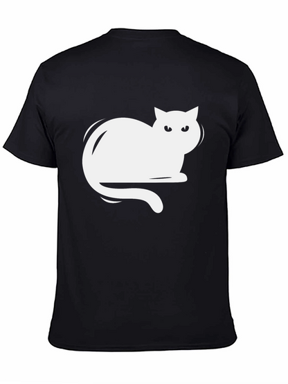Camiseta Negra con Diseño de Gato Blanco
